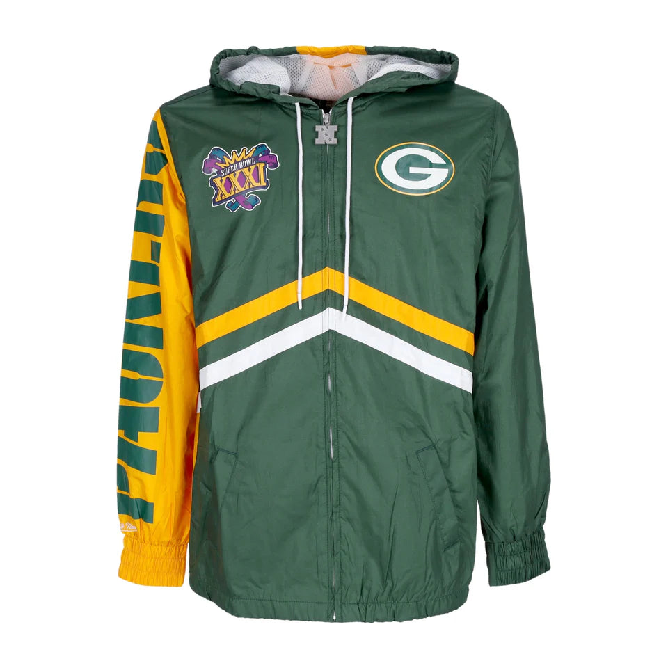 Mitchell & Ness Men's Packers Undeniable Full Zip Nfl Windbreaker Hood