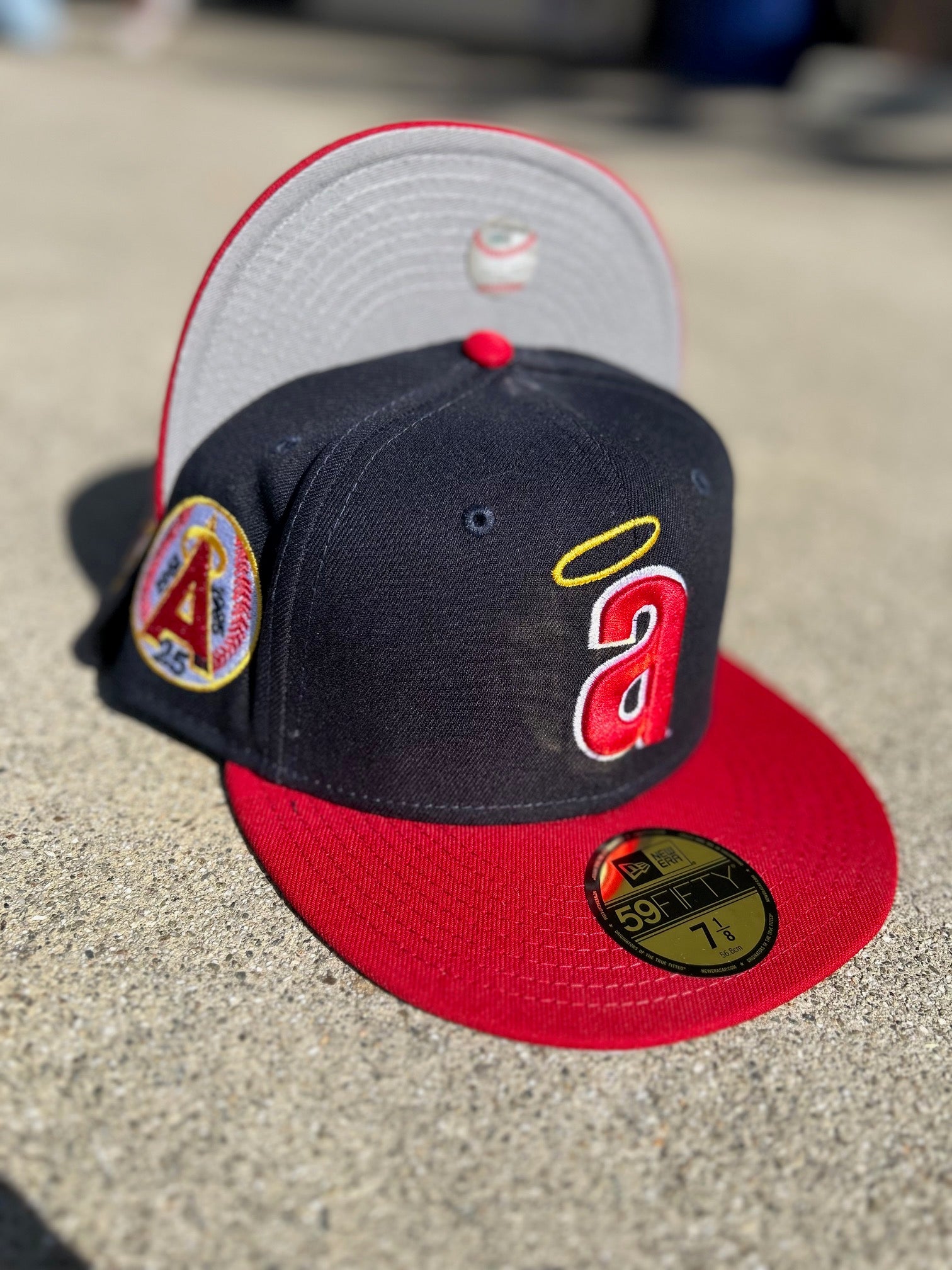 New Era Anaheim Angels Lower Case a 2 Tone Navy Red Brim